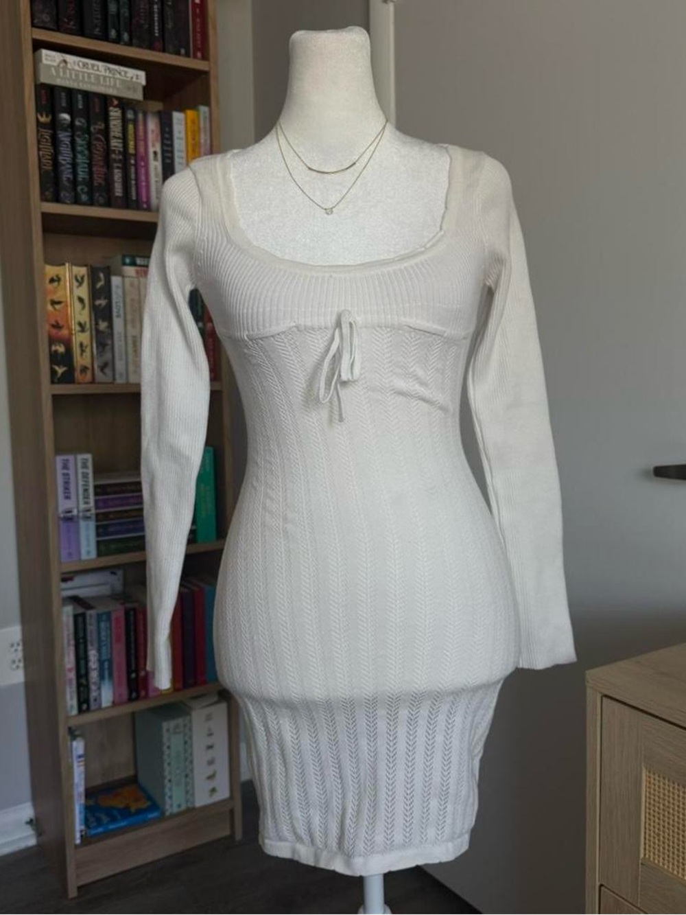 fashion nova white scoop neck sweater mini dress